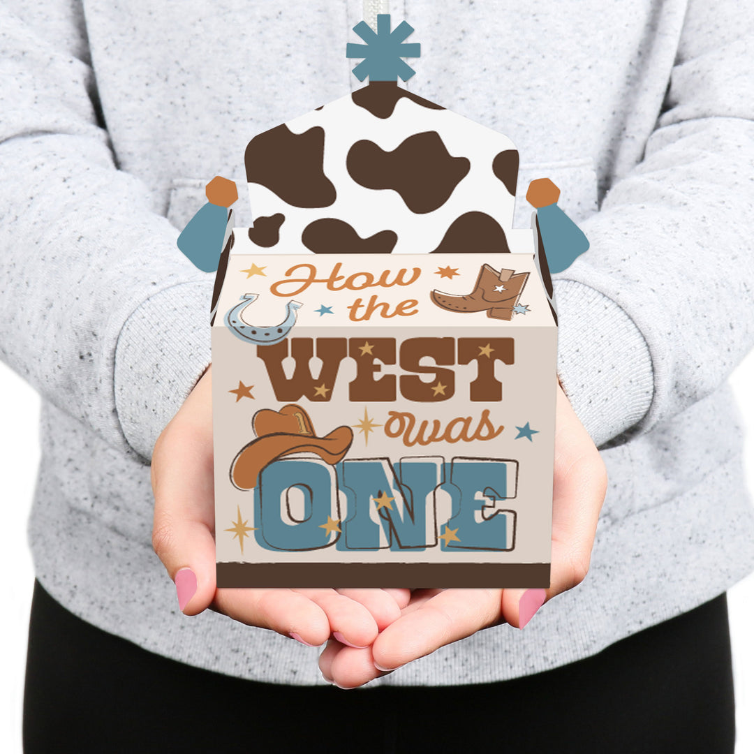 My First Rodeo - Treat Box Party Favors - Little Cowboy 1st Birthday Party Goodie Gable Boxes - Set of 12