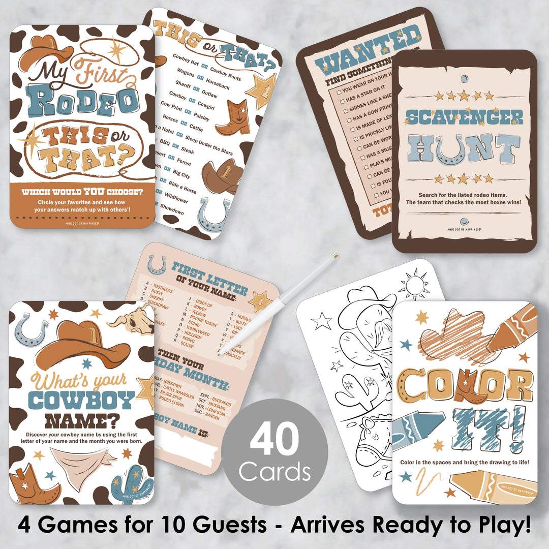 My First Rodeo - 4 Little Cowboy 1st Birthday Party Games - 10 Cards Each - Gamerific Bundle