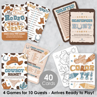 My First Rodeo - 4 Little Cowboy 1st Birthday Party Games - 10 Cards Each - Gamerific Bundle