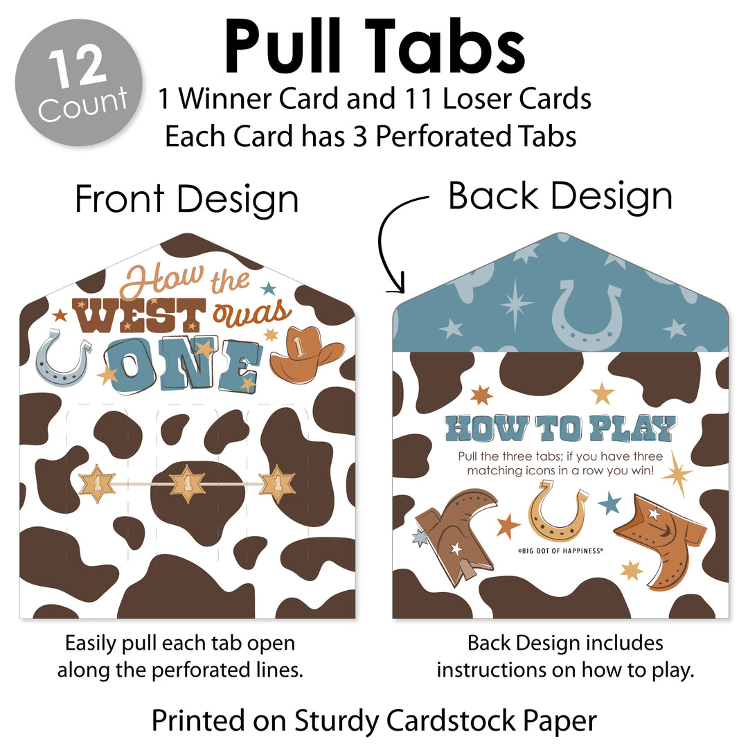 My First Rodeo - Little Cowboy 1st Birthday Party Game Pickle Cards - Pull Tabs 3-in-a-Row - Set of 12