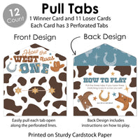 My First Rodeo - Little Cowboy 1st Birthday Party Game Pickle Cards - Pull Tabs 3-in-a-Row - Set of 12