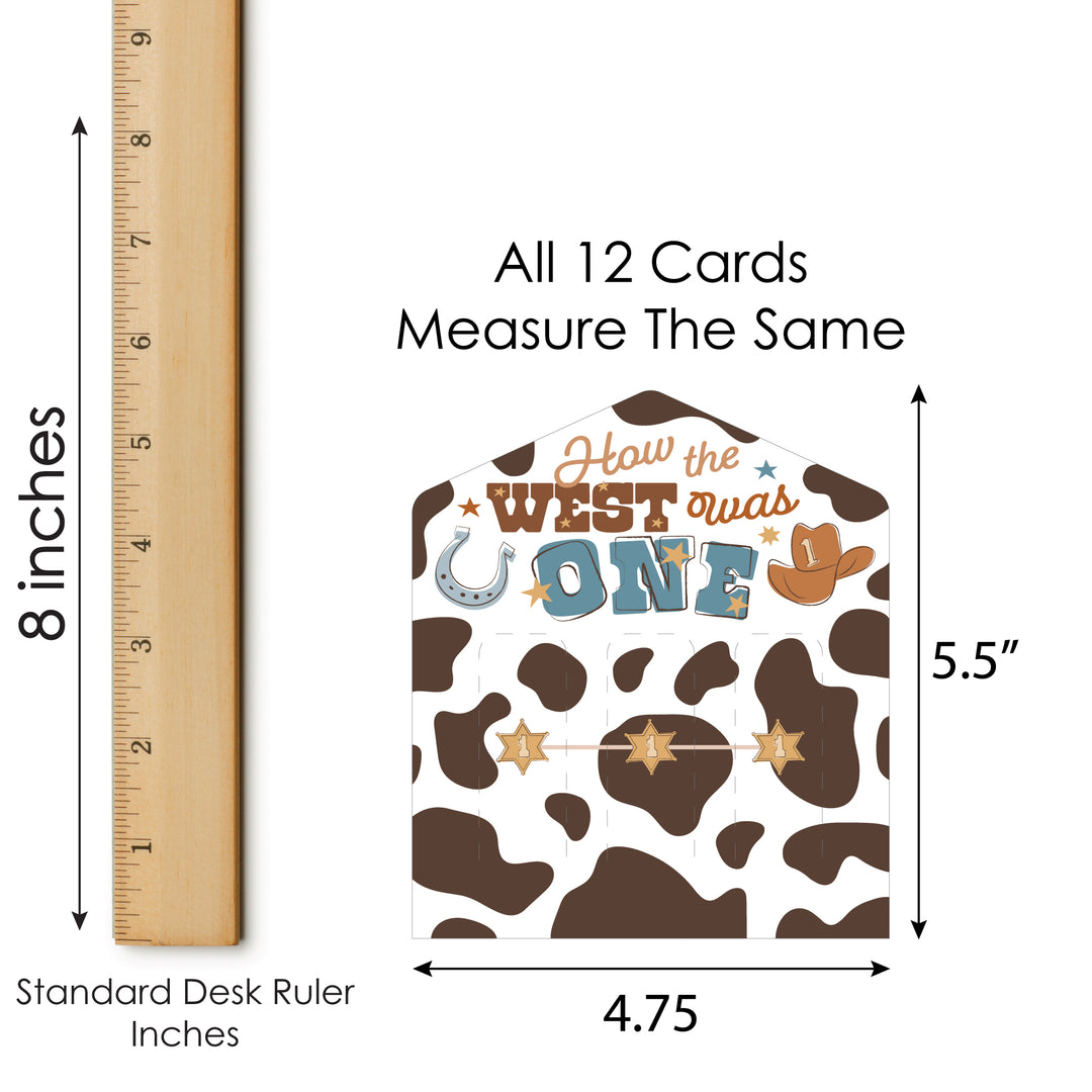 My First Rodeo - Little Cowboy 1st Birthday Party Game Pickle Cards - Pull Tabs 3-in-a-Row - Set of 12