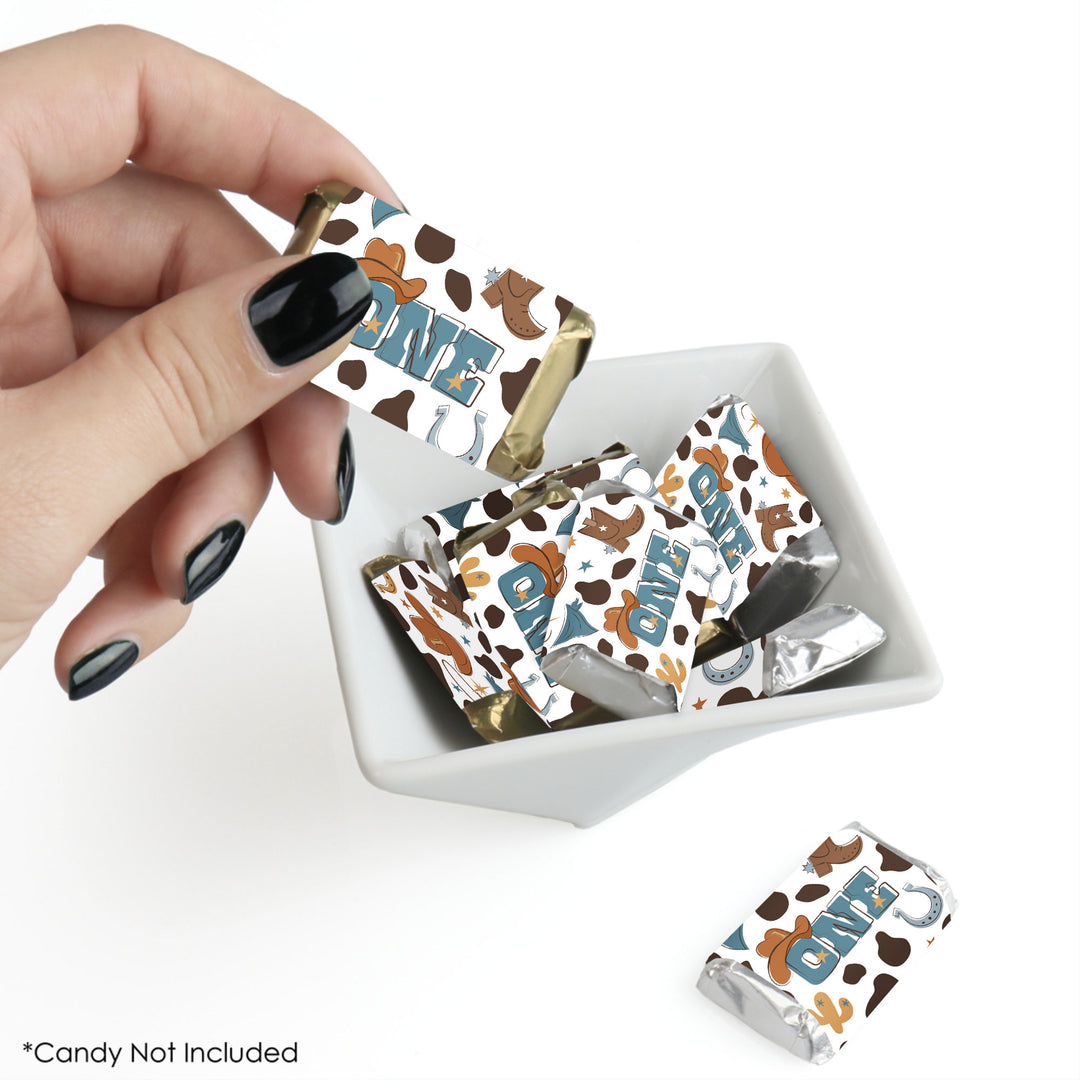 My First Rodeo - Mini Candy Bar Wrapper Stickers - Little Cowboy 1st Birthday Party Small Favors - 40 Count