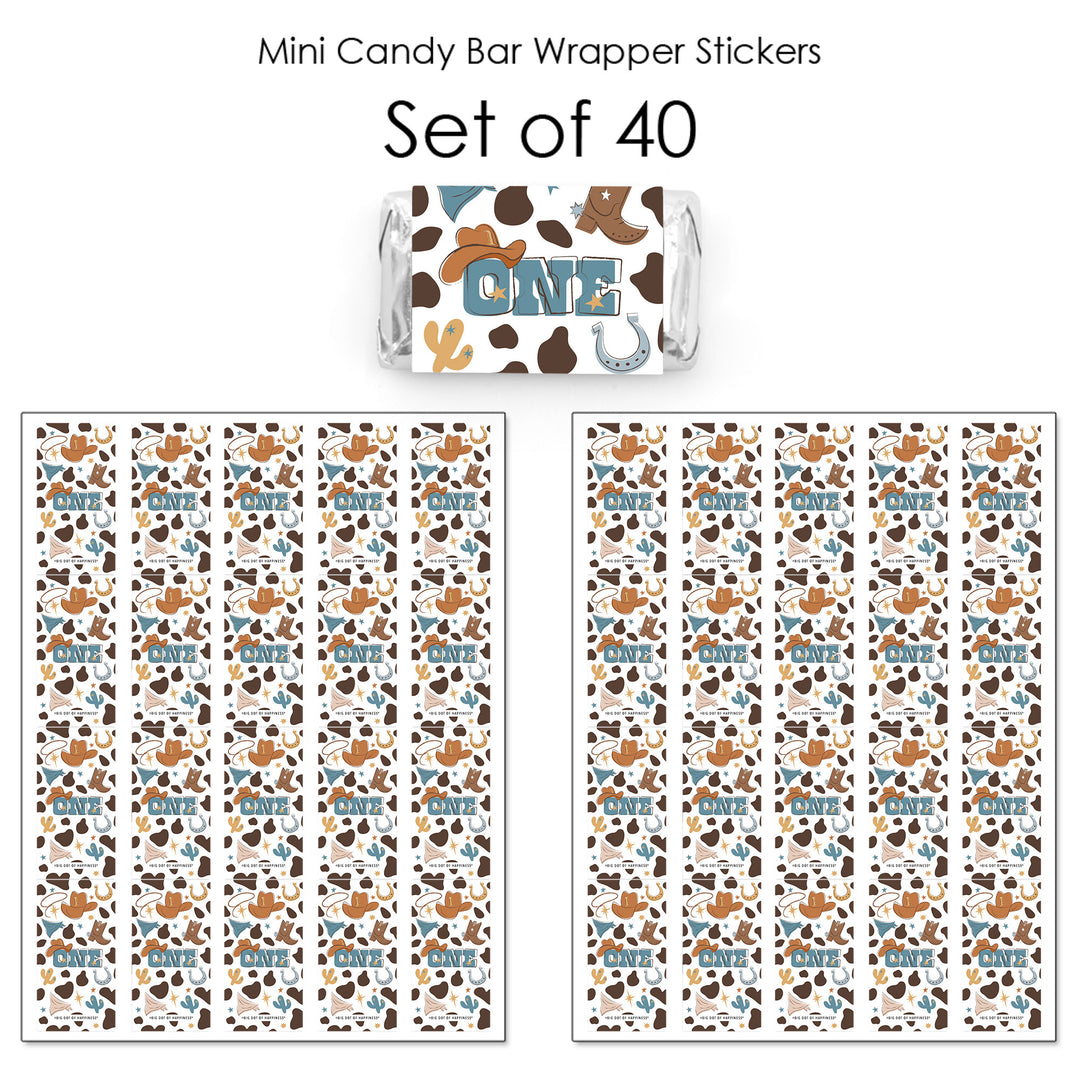 My First Rodeo - Mini Candy Bar Wrapper Stickers - Little Cowboy 1st Birthday Party Small Favors - 40 Count