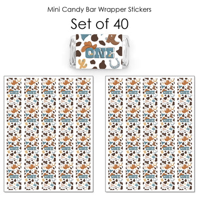 My First Rodeo - Mini Candy Bar Wrapper Stickers - Little Cowboy 1st Birthday Party Small Favors - 40 Count