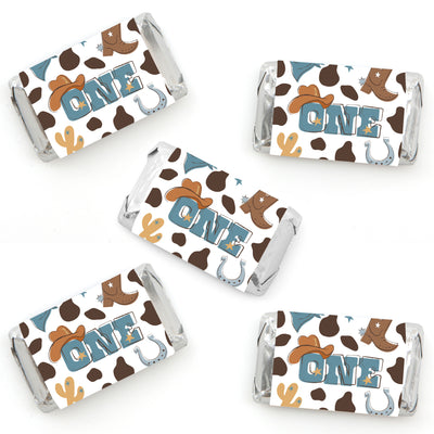 My First Rodeo - Mini Candy Bar Wrapper Stickers - Little Cowboy 1st Birthday Party Small Favors - 40 Count