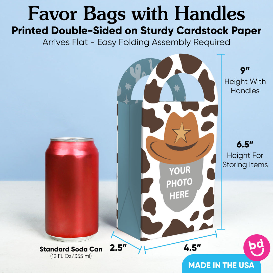 Custom Face My First Rodeo Paper Favor Bags - 12 Ct