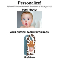 Custom Face My First Rodeo Paper Favor Bags - 12 Ct