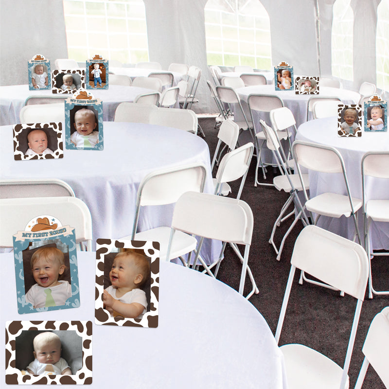 My First Rodeo - Little Cowboy 1st Birthday Party 4x6 Picture Display - Paper Photo Frames - Set of 12