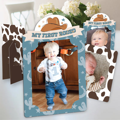 My First Rodeo - Little Cowboy 1st Birthday Party 4x6 Picture Display - Paper Photo Frames - Set of 12