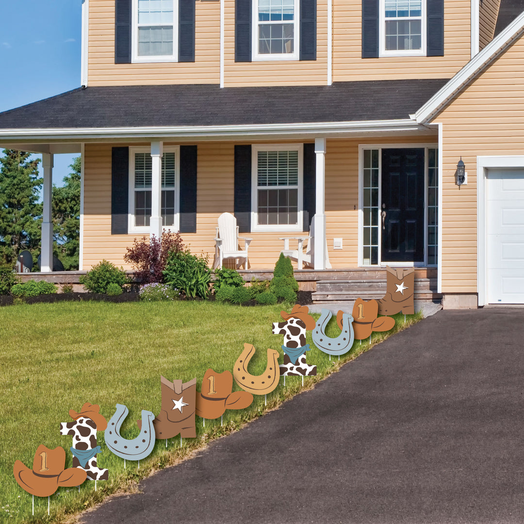 My First Rodeo - Cowboy Boots, Hat Horseshoe and Number 1 Lawn Decorations - Outdoor Little Cowboy 1st Birthday Party Yard Decorations - 10 Piece