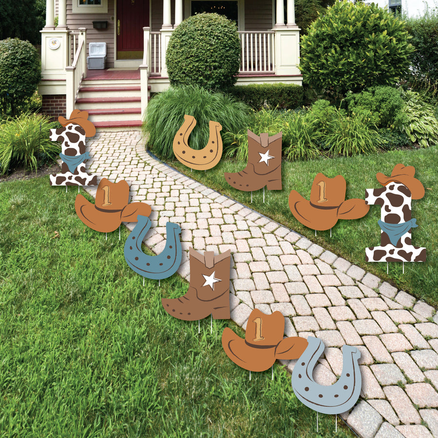 My First Rodeo - Cowboy Boots, Hat Horseshoe and Number 1 Lawn Decorations - Outdoor Little Cowboy 1st Birthday Party Yard Decorations - 10 Piece