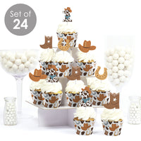 My First Rodeo - Cupcake Decoration - Little Cowboy 1st Birthday Party Cupcake Wrappers and Treat Picks Kit - Set of 24