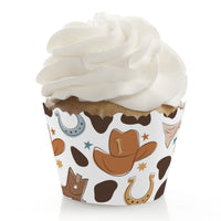 My First Rodeo - Little Cowboy 1st Birthday Party Decorations - Party Cupcake Wrappers - Set of 12