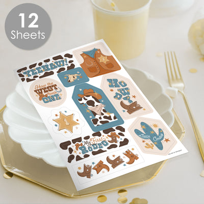 My First Rodeo - Little Cowboy 1st Birthday Party Favor Sticker Set - 12 Sheets - 120 Stickers