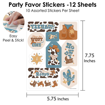 My First Rodeo - Little Cowboy 1st Birthday Party Favor Sticker Set - 12 Sheets - 120 Stickers