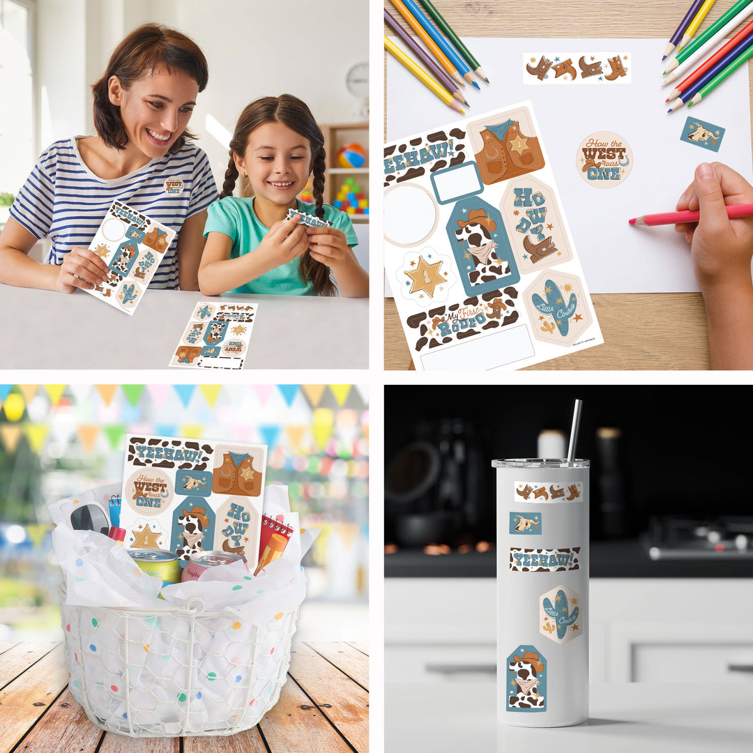 My First Rodeo - Little Cowboy 1st Birthday Party Favor Sticker Set - 12 Sheets - 120 Stickers