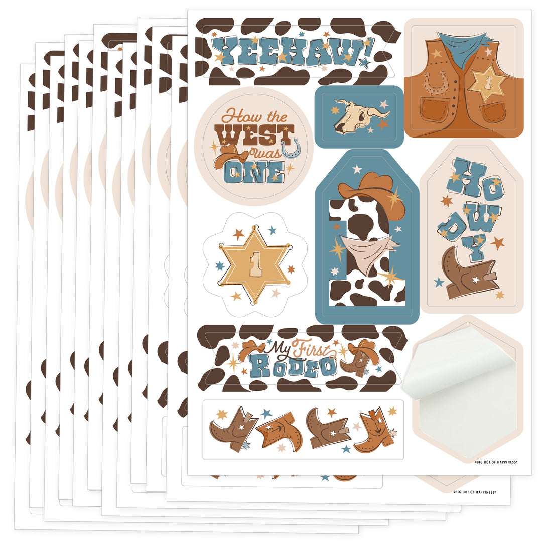My First Rodeo - Little Cowboy 1st Birthday Party Favor Sticker Set - 12 Sheets - 120 Stickers