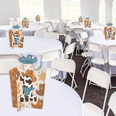 My First Rodeo - Table Decorations - Little Cowboy 1st Birthday Party Fold and Flare Centerpieces - 10 Count