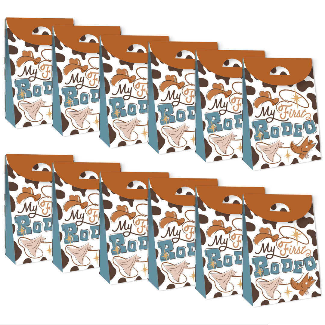 My First Rodeo - Little Cowboy 1st Birthday Gift Favor Bags - Party Goodie Boxes - Set of 12