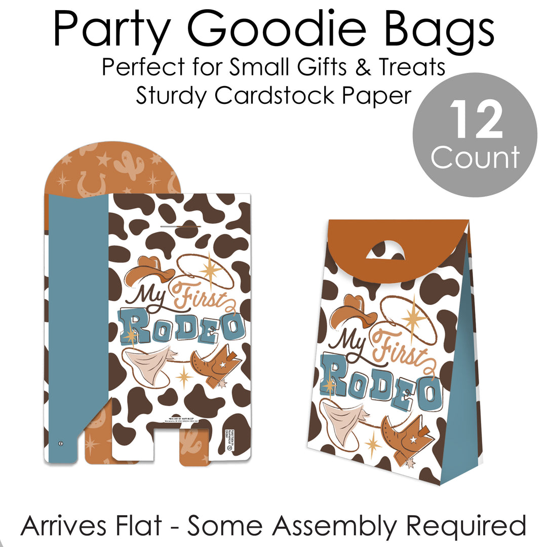 My First Rodeo - Little Cowboy 1st Birthday Gift Favor Bags - Party Goodie Boxes - Set of 12