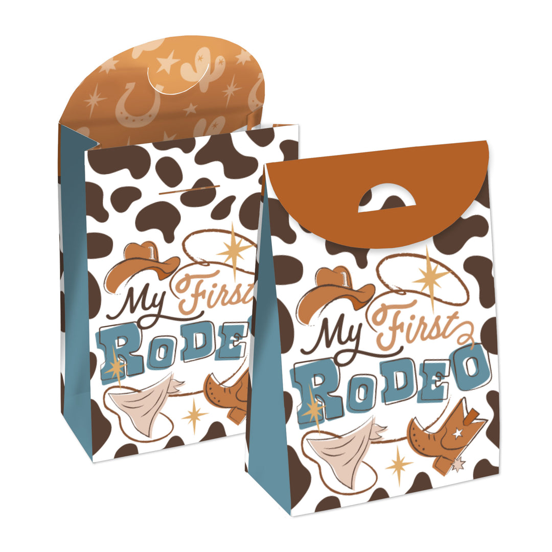 My First Rodeo - Little Cowboy 1st Birthday Gift Favor Bags - Party Goodie Boxes - Set of 12