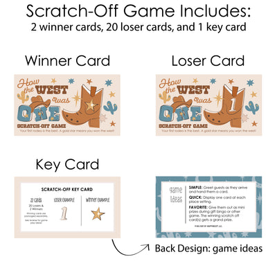 My First Rodeo - Little Cowboy 1st Birthday Party Game Scratch Off Cards - 22 Count