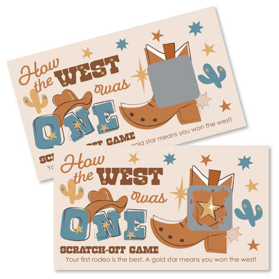 My First Rodeo - Little Cowboy 1st Birthday Party Game Scratch Off Cards - 22 Count