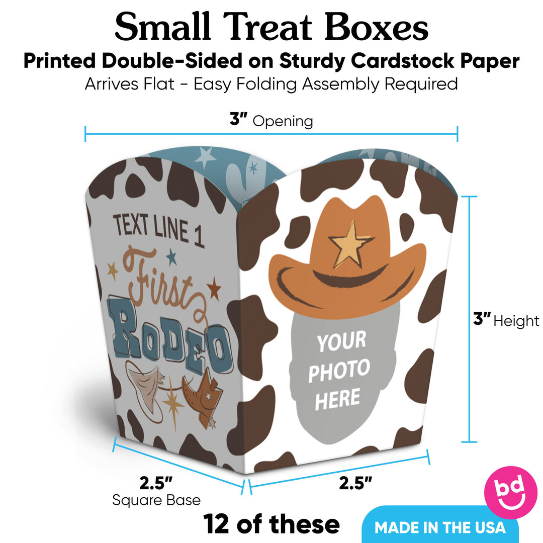 Custom Face My First Rodeo Treat Boxes - 12 Ct