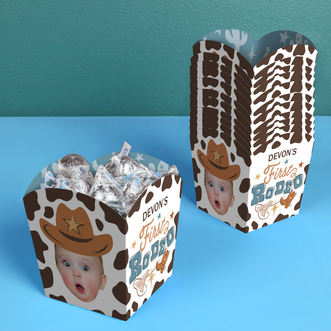 Custom Face My First Rodeo Treat Boxes - 12 Ct