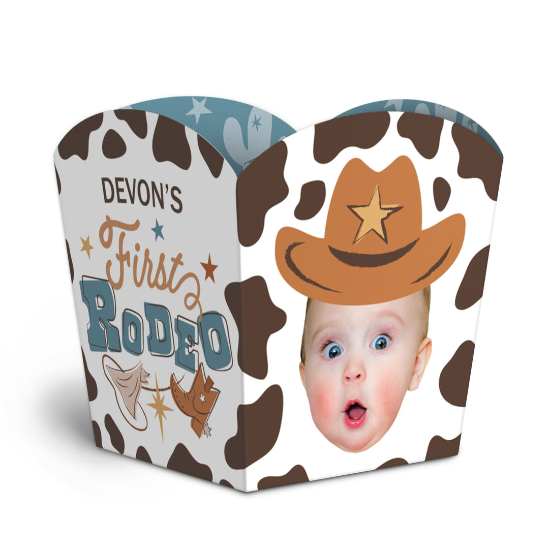 Custom Face My First Rodeo Treat Boxes - 12 Ct