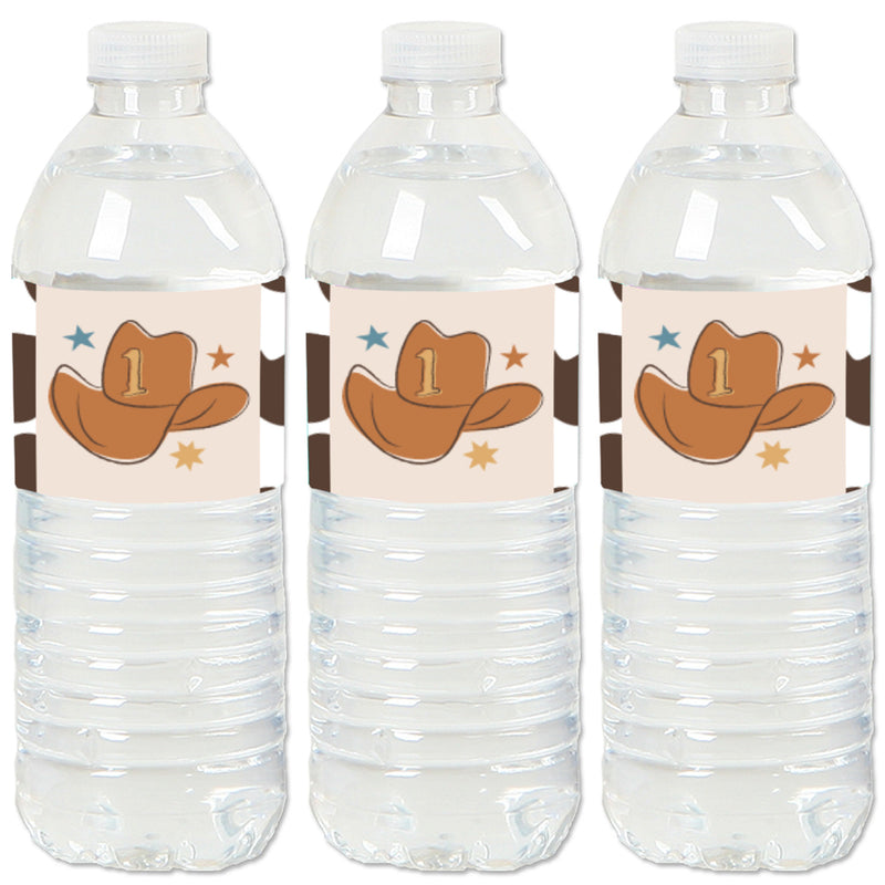 My First Rodeo - Little Cowboy 1st Birthday Party Water Bottle Sticker Labels - Set of 20