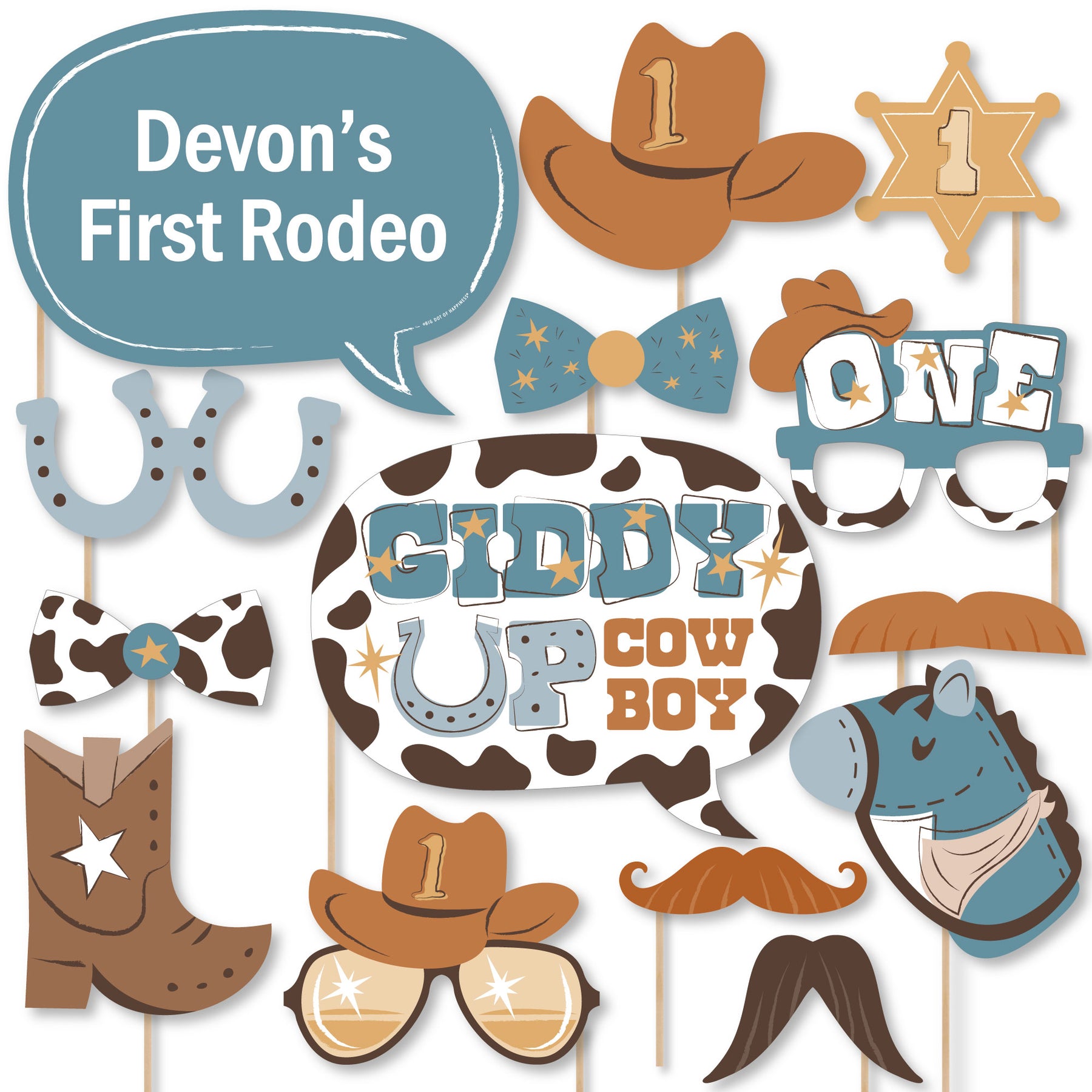 My First Rodeo - Personalized Little Cowboy 1st Birthday Party Supplies - Photo Booth Props Kit - 20 Count | BigDotOfHappiness.com – Big Dot of Happiness LLC my-first-rodeo-personalized-little-cowboy-1st-birthday-party-supplies-photo-booth-props-kit-20-count-bigdotofhappiness-com-big-dot-of-happiness-llc