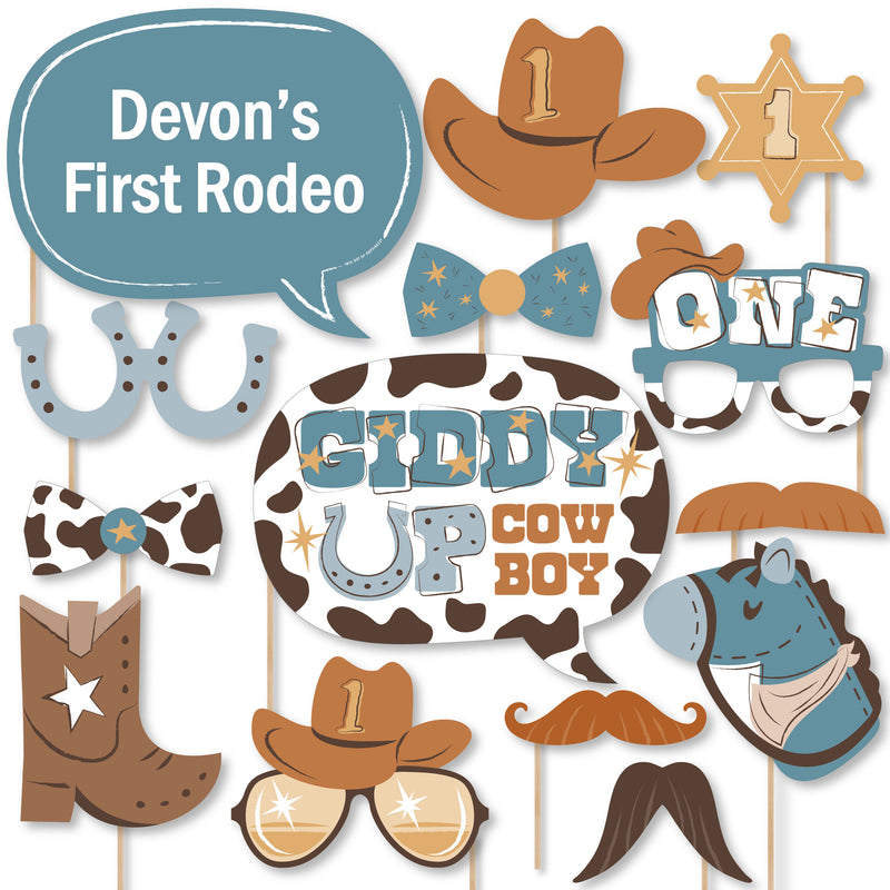 My First Rodeo - Personalized Little Cowboy 1st Birthday Party Supplies - Photo Booth Props Kit - 20 Count