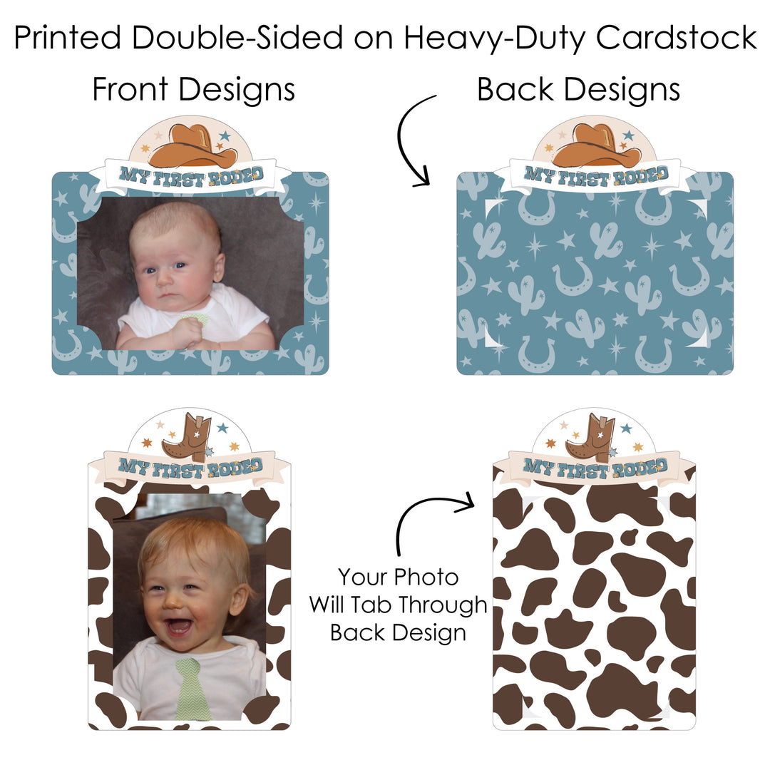 My First Rodeo - Little Cowboy 1st Birthday Party Picture Centerpiece Sticks - Photo Table Toppers - 15 Pieces