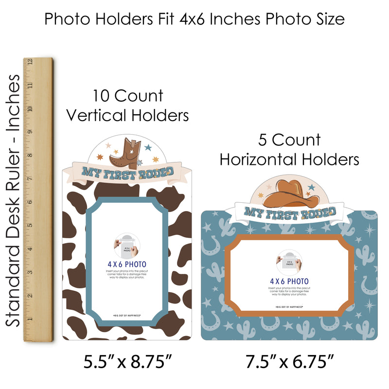 My First Rodeo - Little Cowboy 1st Birthday Party Picture Centerpiece Sticks - Photo Table Toppers - 15 Pieces