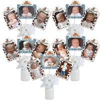 My First Rodeo - Little Cowboy 1st Birthday Party Picture Centerpiece Sticks - Photo Table Toppers - 15 Pieces