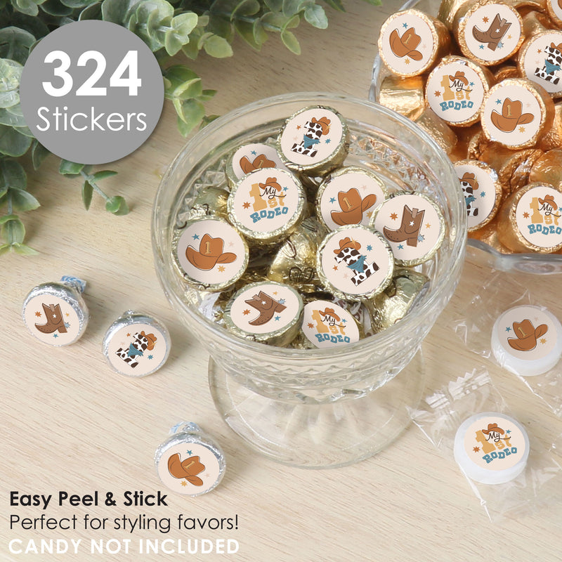 My First Rodeo - Little Cowboy 1st Birthday Party Small Round Candy Stickers - Party Favor Labels - 324 Count