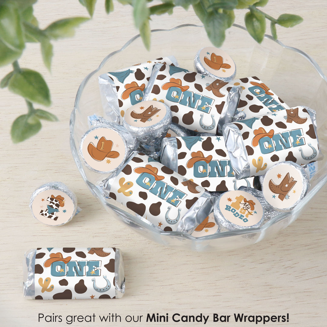 My First Rodeo - Little Cowboy 1st Birthday Party Small Round Candy Stickers - Party Favor Labels - 324 Count