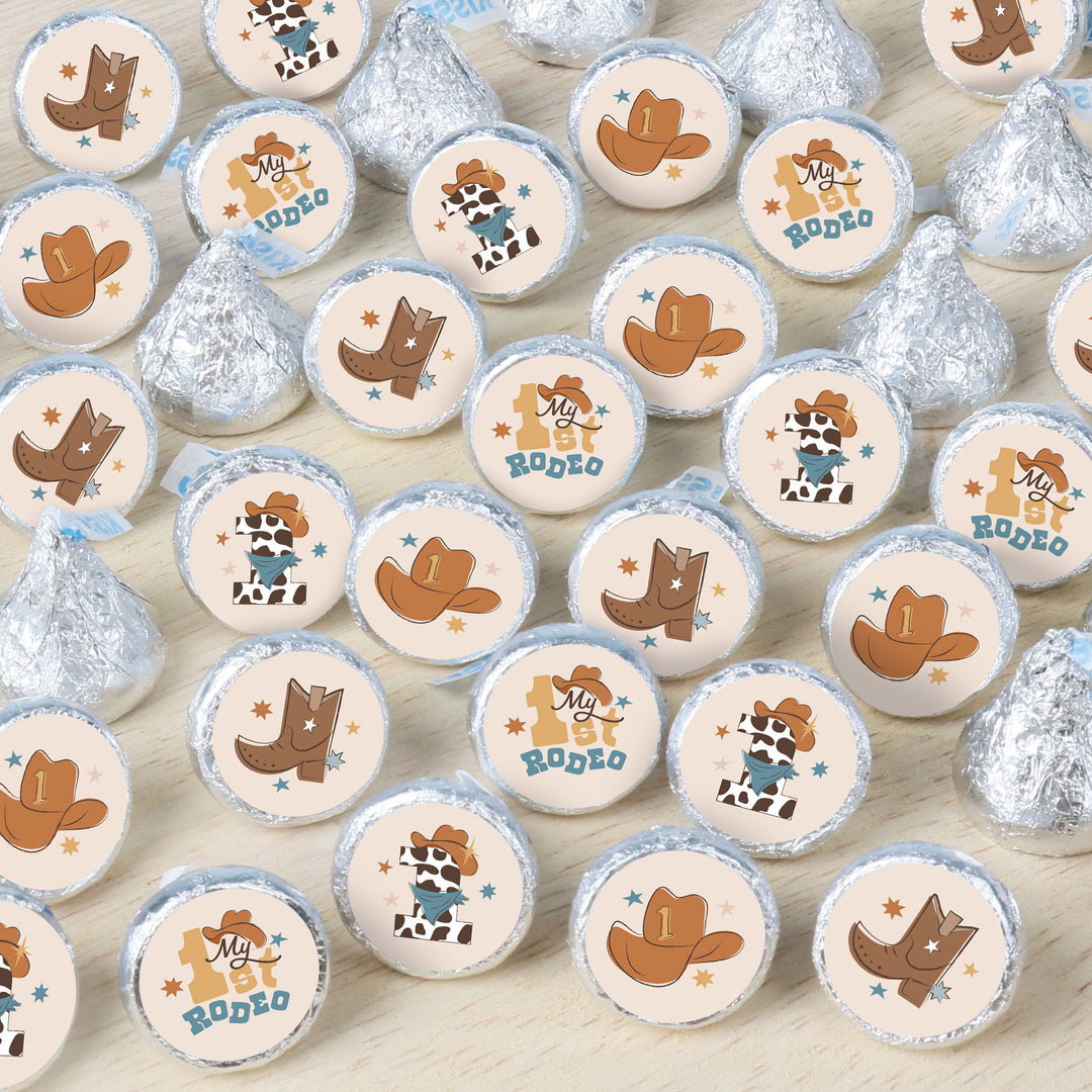 My First Rodeo - Little Cowboy 1st Birthday Party Small Round Candy Stickers - Party Favor Labels - 324 Count