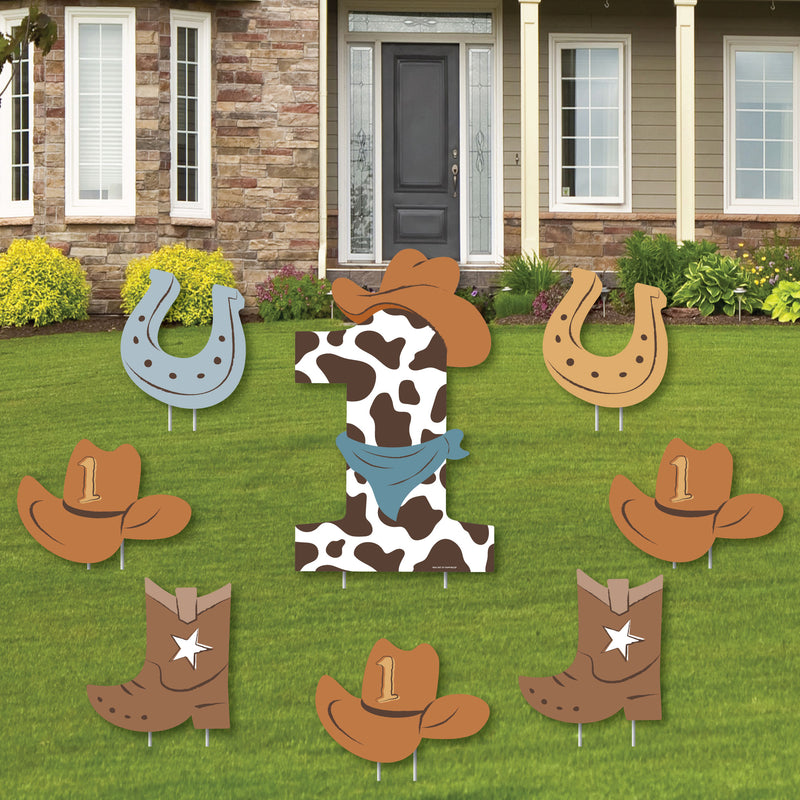 My First Rodeo - Yard Sign and Outdoor Lawn Decorations - Little Cowboy 1st Birthday Party Yard Signs - Set of 8