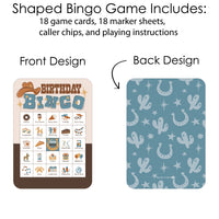 My First Rodeo - Picture Bingo Cards and Markers - Little Cowboy 1st Birthday Party Shaped Bingo Game - Set of 18