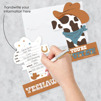 My First Rodeo - Shaped Fill-In Invitations - Little Cowboy 1st Birthday Party Invitation Cards with Envelopes - Set of 12