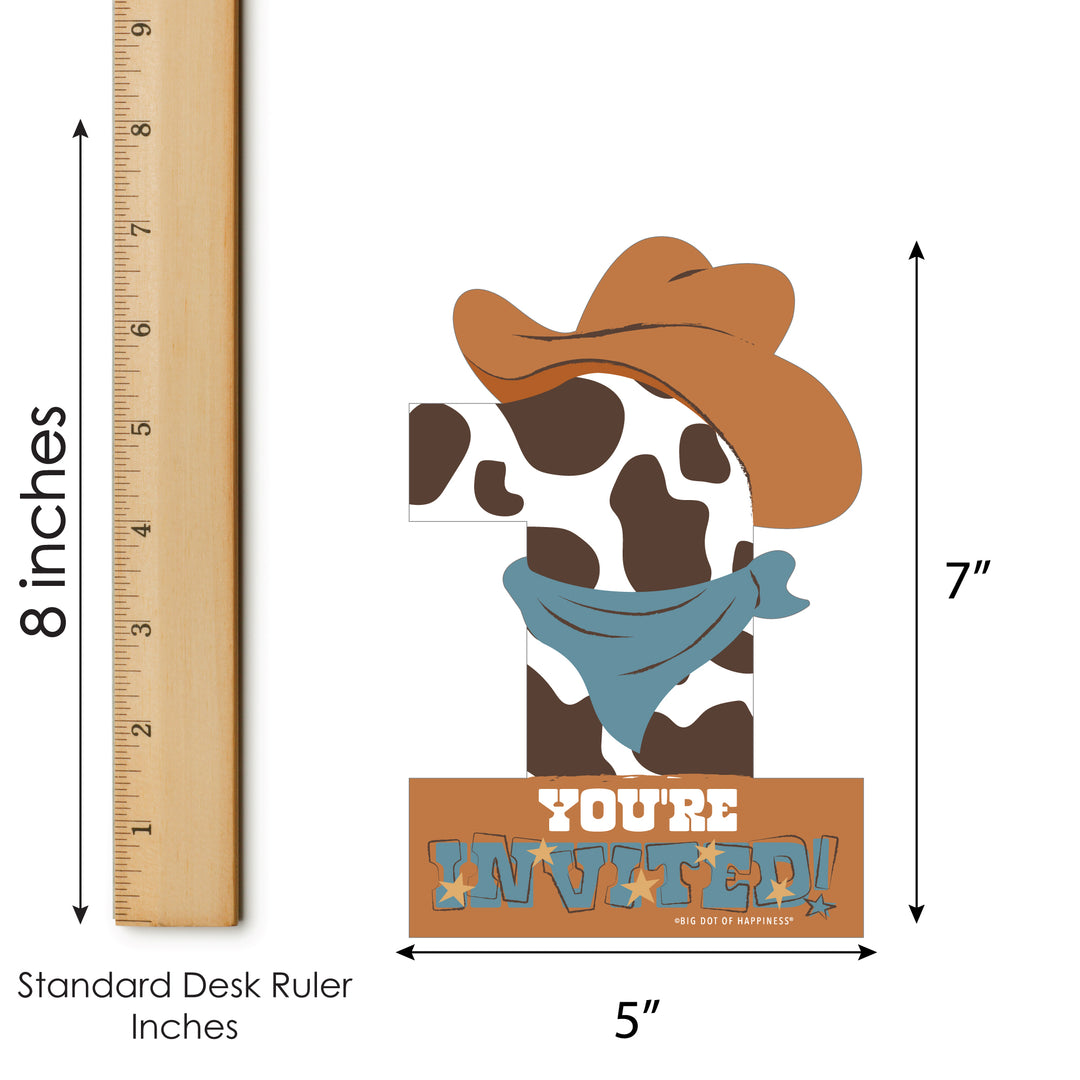 My First Rodeo - Shaped Fill-In Invitations - Little Cowboy 1st Birthday Party Invitation Cards with Envelopes - Set of 12