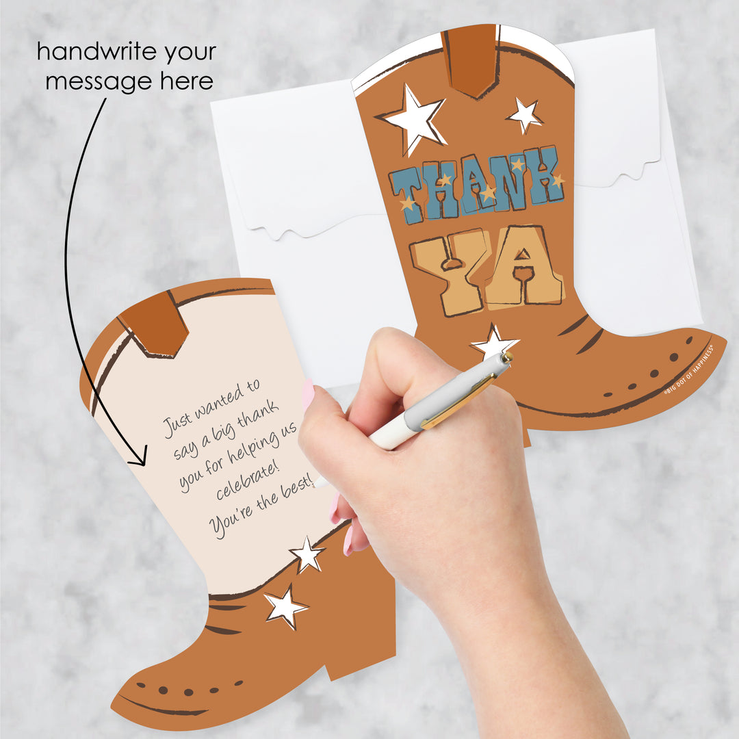 My First Rodeo - Shaped Thank You Cards - Little Cowboy 1st Birthday Party Thank You Note Cards with Envelopes - Set of 12