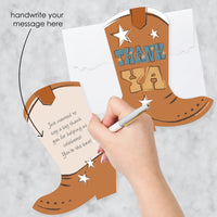 My First Rodeo - Shaped Thank You Cards - Little Cowboy 1st Birthday Party Thank You Note Cards with Envelopes - Set of 12