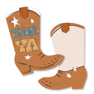 My First Rodeo - Shaped Thank You Cards - Little Cowboy 1st Birthday Party Thank You Note Cards with Envelopes - Set of 12