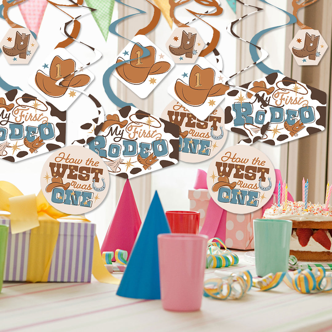 My First Rodeo - Little Cowboy 1st Birthday Party Hanging Decor - Party Decoration Swirls - Set of 40