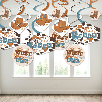 My First Rodeo - Little Cowboy 1st Birthday Party Hanging Decor - Party Decoration Swirls - Set of 40