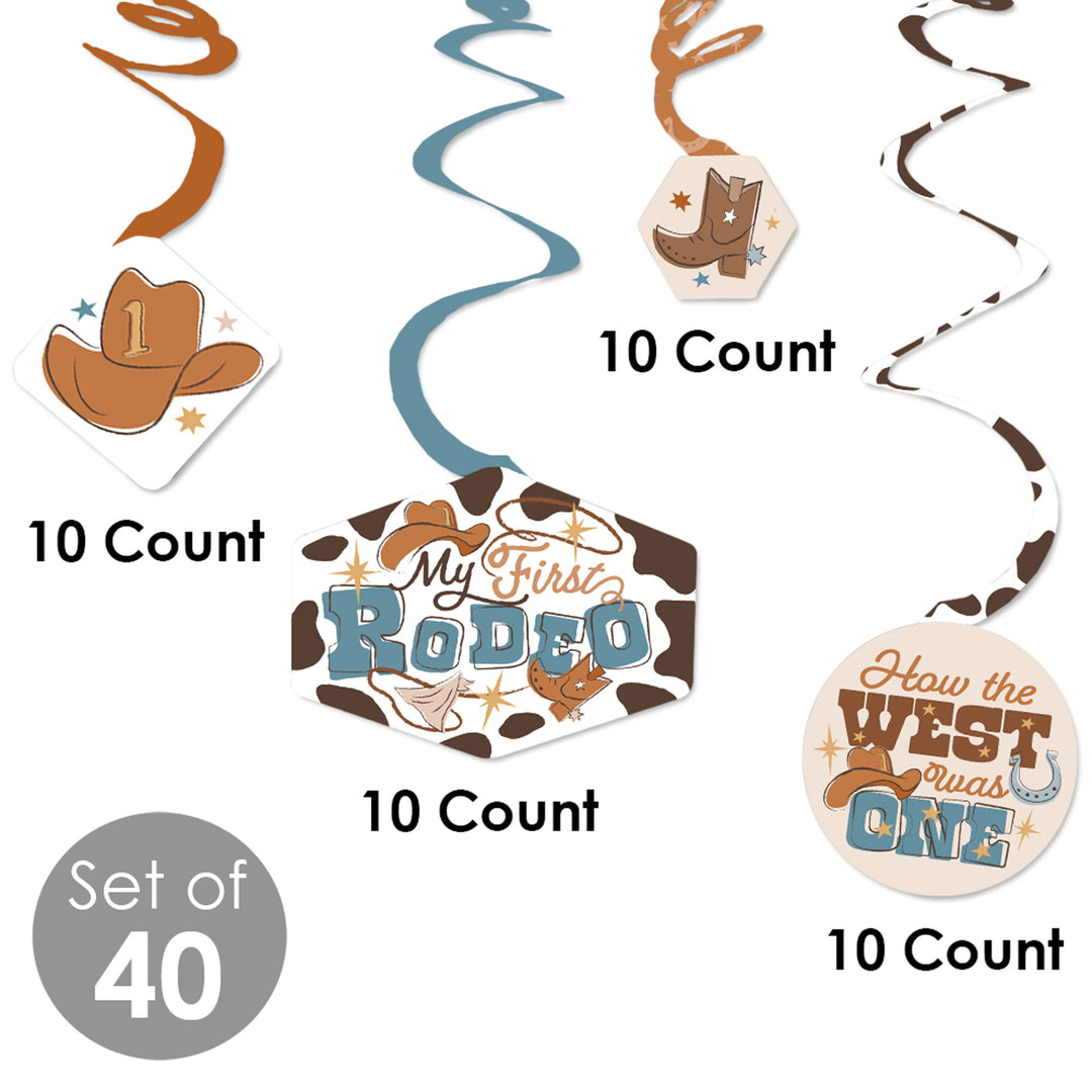My First Rodeo - Little Cowboy 1st Birthday Party Hanging Decor - Party Decoration Swirls - Set of 40
